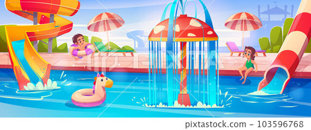 Happy children playing in aquapark 103596768