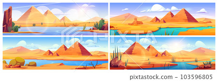 Pyramid and sphinx in egypt desert oasis vector Pyramid and sphinx in egypt desert oasis vector 103596805