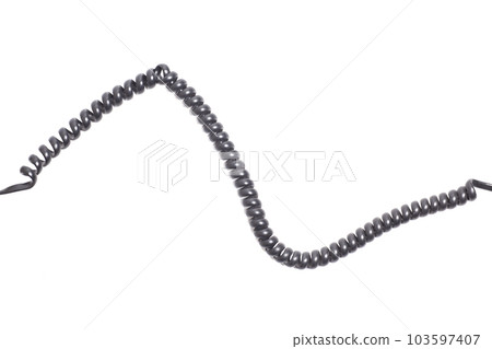 Twisted black telephone cord isolated on white background Twisted black telephone cord isolated on white background 103597407
