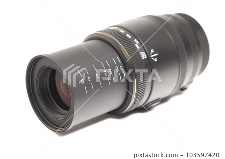 Camera photo lens macro isolated on white background Camera photo lens macro isolated on white background 103597420