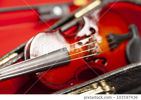 violin with bow in red velvet case violin with bow in red velvet case 103597436