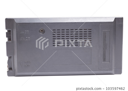 Old transistor radio isolated on white rear view. Old transistor radio isolated on white rear view. 103597462