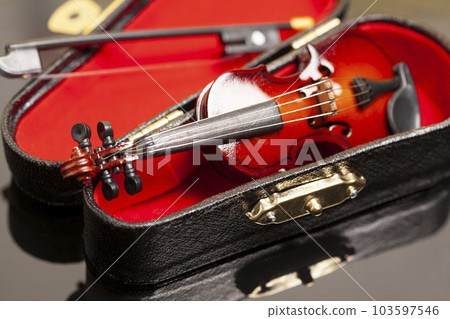 violin with bow in red velvet case violin with bow in red velvet case 103597546