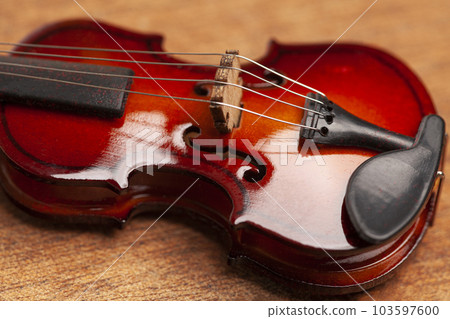 violin in vintage style on wood background 103597600
