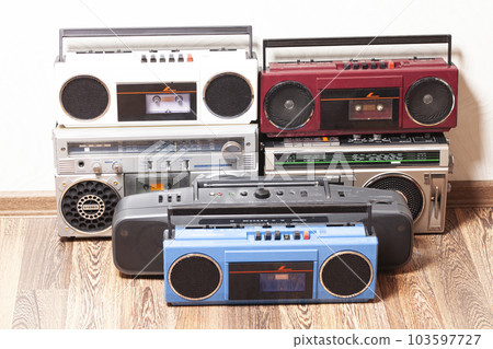 Collection of retro portable stereo cassette recorders Collection of retro portable stereo cassette recorders 103597727