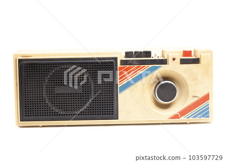old transistor radio isolated on white 103597729