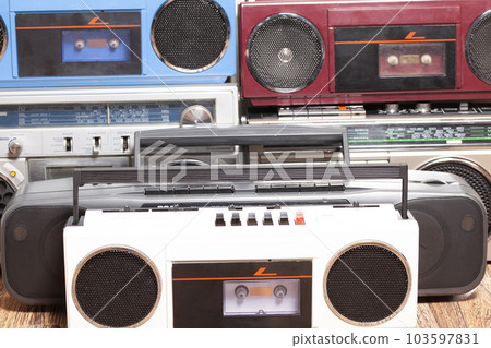 Collection of old tape recorders. 103597831