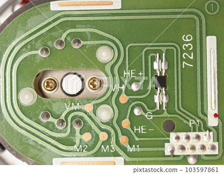 Motherboard of an old cassette tape recorder 103597861