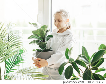 Little girl and houseplants Little girl and houseplants 103599317