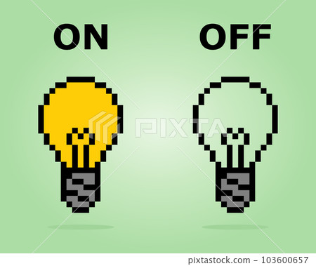 8 bit pixel bulb. Button lamp for game assets and Cross Stitch patterns in vector illustrations. 103600657