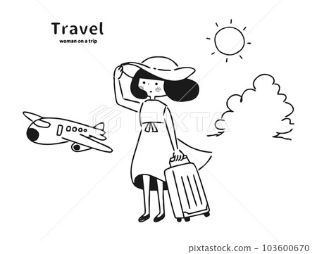Simple and stylish monochrome illustration of a woman going on a trip 103600670