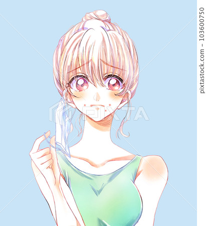 A woman who has trouble with rough skin taking a mask A woman who has trouble with rough skin taking a mask 103600750