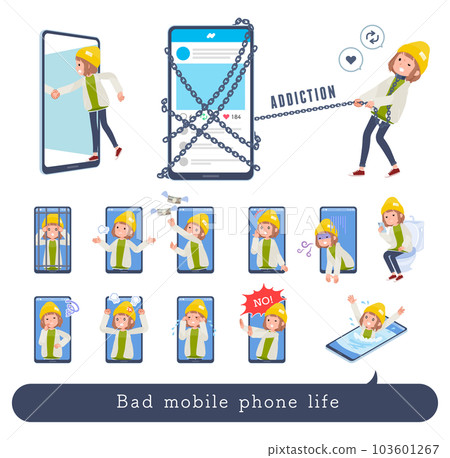 A set of casual fashion women suffering from smartphones and SNS A set of casual fashion women suffering from smartphones and SNS 103601267