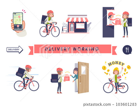 A set of casual fashion women doing delivery work 103601283