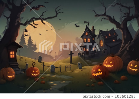 Halloween cartoon at night Generative AI 103601285