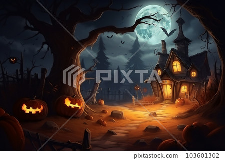 Halloween cartoon at night Generative AI 103601302