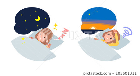 A set of casual fashion women with a good night's sleep and insomnia A set of casual fashion women with a good night's sleep and insomnia 103601311