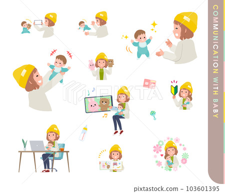 A set of casual fashion women who communicate with babies 103601395