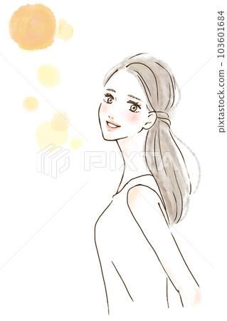 Illustration of a woman in the morning sun Happiness Illustration of a woman in the morning sun Happiness 103601684