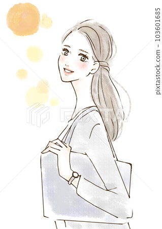 Illustration of a woman commuting to work with a smile Business Illustration of a woman commuting to work with a smile Business 103601685