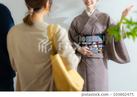 由穿著和服的老闆娘引導的一對夫婦 103602475