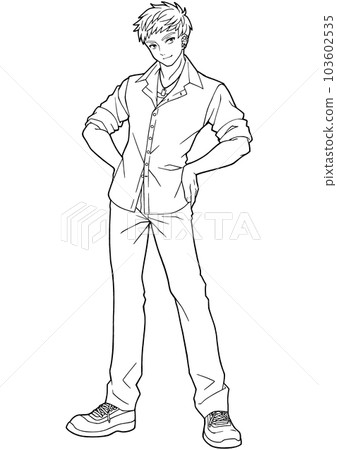 hand drawn cartoon anime muscle macho illustration Stock Illustration