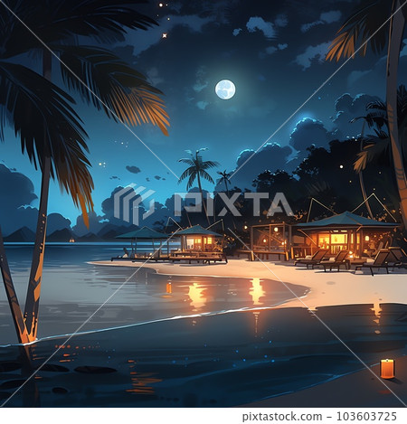 Night beach illuminated by lights | Generative AI Night beach illuminated by lights | Generative AI 103603725