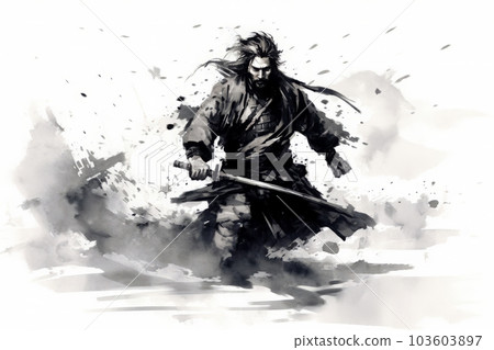 Samurai in ink painting, Generative AI AI image - Stock