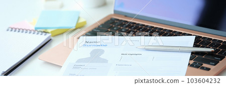 Blank resume form on computer on table 103604232