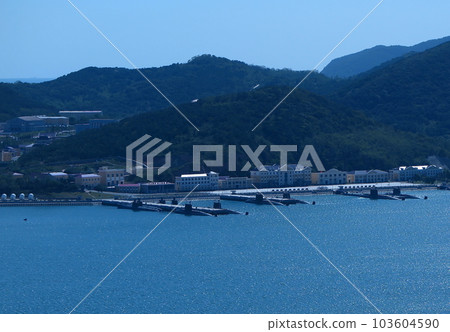 從203山觀景台看旅順港:中國海軍潛艇碼頭 從203山觀景台看旅順港:中國海軍潛艇碼頭 103604590