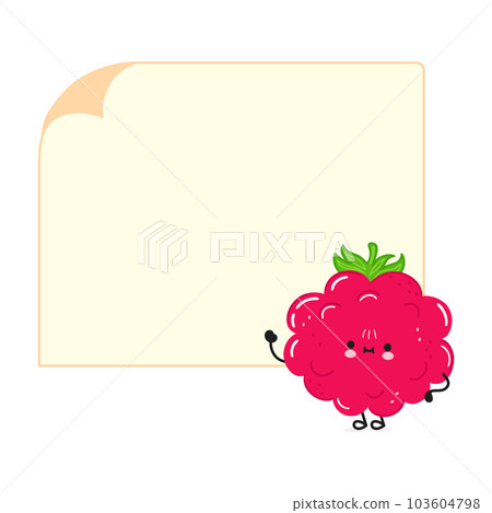 Raspberries poster character. Vector hand drawn cartoon kawaii character illustration. Isolated white background. Raspberries poster 103604798