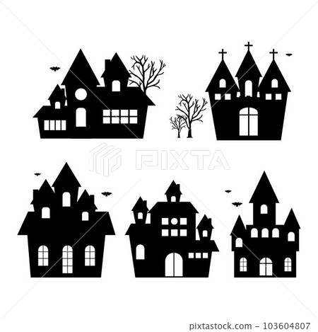 Halloween haunted house set on white background. Halloween haunted house set on white background. 103604807