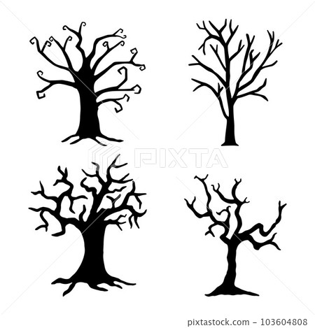 Set of Halloween trees silhouette on white background 103604808