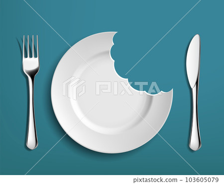White empty plate with a bitten edge 103605079