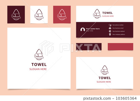 Towel logo design with editable slogan. Branding book and business card template. 103605364