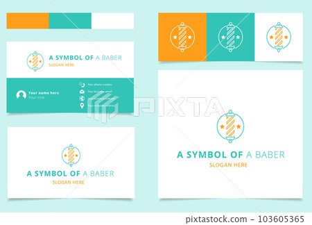 A symbol of a barber logo design with editable slogan. Branding book and business card template. A symbol of a barber logo design with editable slogan. Branding book and business card template. 103605365