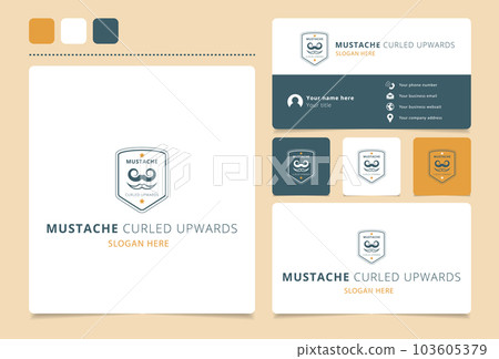Mustache curled upwards logo design with editable slogan. Branding book and business card template. Mustache curled upwards logo design with editable slogan. Branding book and business card template. 103605379