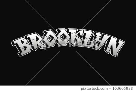 Brooklyn - single word, letters graffiti style. Vector hand drawn logo. Funny cool trippy word Brooklyn, fashion, graffiti style print t-shirt, poster concept 103605958