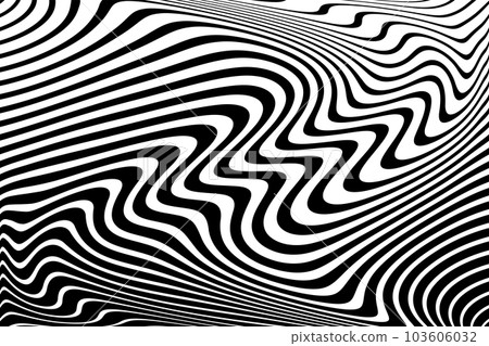 Wavy Lines Pattern with 3D Illusion and Twisting Motion Effect. Abstract Black and White Texture. Vector Art. Wavy Lines Pattern with 3D Illusion and Twisting Motion Effect. Abstract Black and White Texture. Vector Art. 103606032