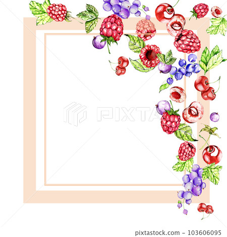 juicy black currant, jam. watercolor illustration of the berry collection. for design and postcards, invitations, posters, menus. 103606095