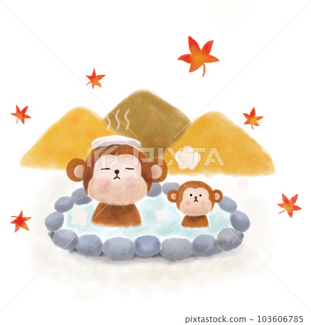 猴子進入溫泉插畫 103606785