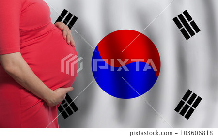 Pregnant woman belly on flag of Republic of Korea background 103606818