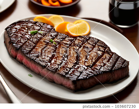Cozy restaurant with realistic steak and ambiance. Cozy restaurant with realistic steak and ambiance. 103607230