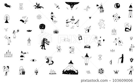 fairy tale doodles hand drawn characters set ,design elements in sketch style fairy tale doodles hand drawn characters set ,design elements in sketch style 103609006