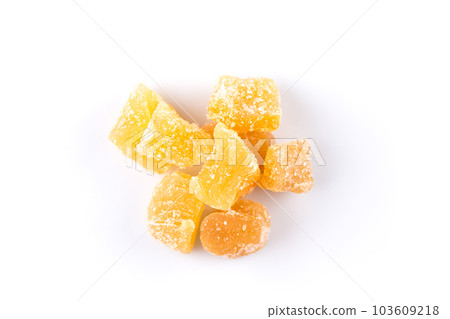 heap of sweat Candied ginger isolated on white 103609218