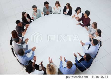 Meeting or conference, business meeting, discussion. View from above 103610211