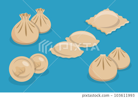 3D Isometric Flat Vector Set of Dumplings 3D Isometric Flat Vector Set of Dumplings 103611993