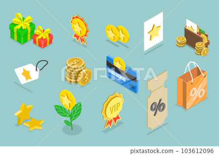3D Isometric Flat Vector Set of Customer Loyality Program Elements 103612096