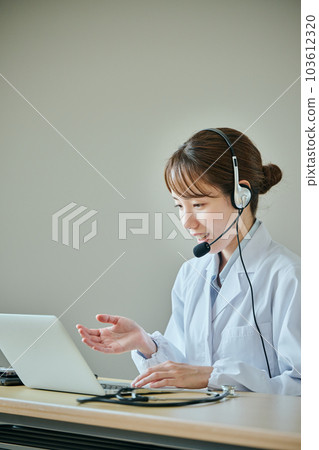 Young female doctor doing online medical treatment 103612320