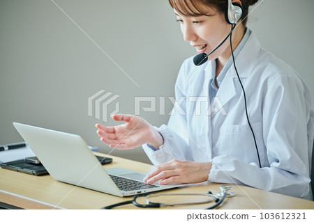 Young female doctor doing online medical treatment 103612321